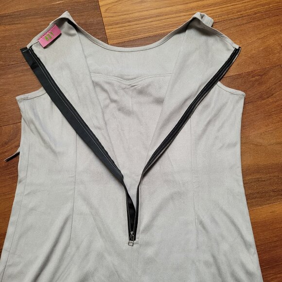 Grey Mini Dress Chest Fringe Festival Sleeveless Exposed Zipper Boho Hippie - Picture 12 of 15